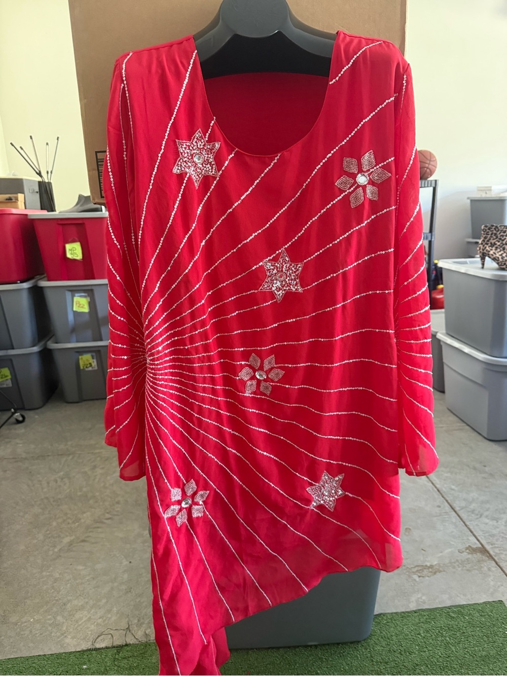 Red Embellished Women’s Tunic dress - Elegant Sparkle p59